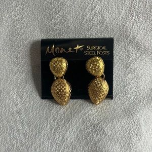 Monet Gold Tone Cross Hatched Articulated Earrings